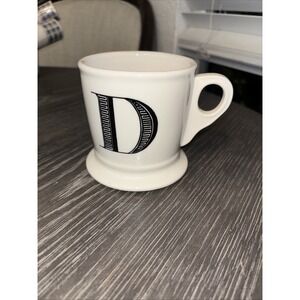 Anthropologie Monogram Initial Coffee Cup Shaving Mug Letter "D" White/Black EXC